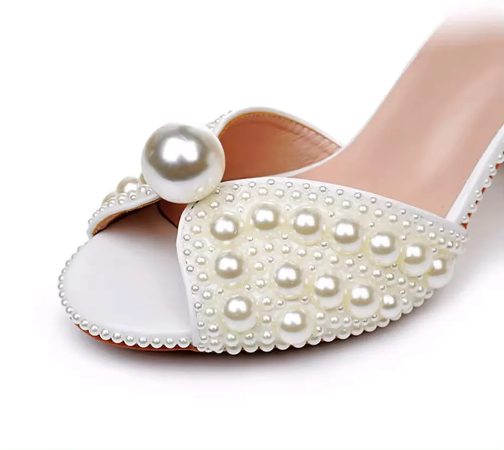 7cm Pearl Block Heels - White or Ivory