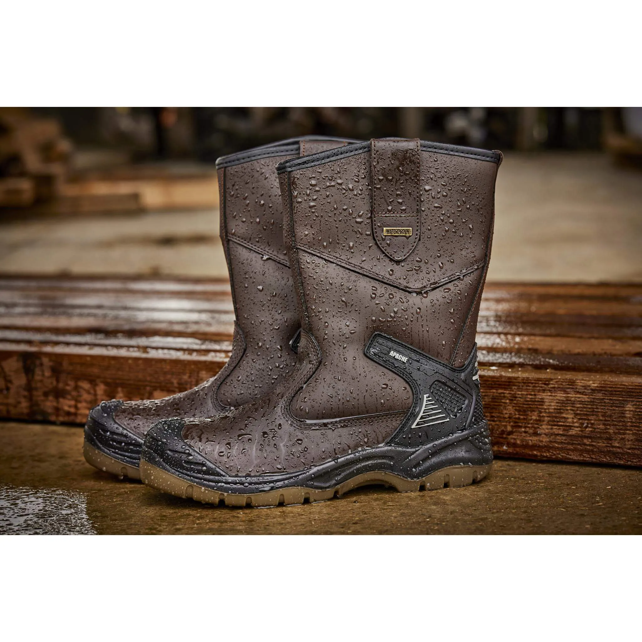 Apache AP305 Brown Waterproof Safety Rigger Boots