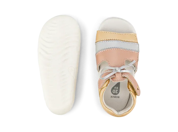 Bobux Step Up Mirror Sandal (Pale Gold   Rose Gold Stripe)