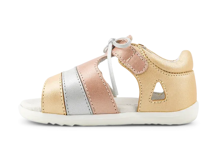 Bobux Step Up Mirror Sandal (Pale Gold   Rose Gold Stripe)