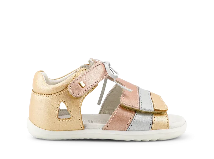 Bobux Step Up Mirror Sandal (Pale Gold   Rose Gold Stripe)