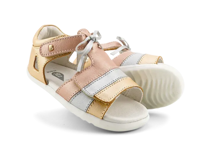 Bobux Step Up Mirror Sandal (Pale Gold   Rose Gold Stripe)