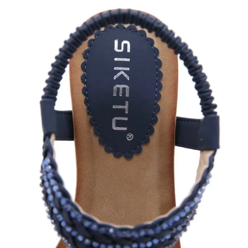 Cuzcare Wedge Orthopedic Sandals Women Boho Floral Rhinestoned Sandals Ankle Strap Summer