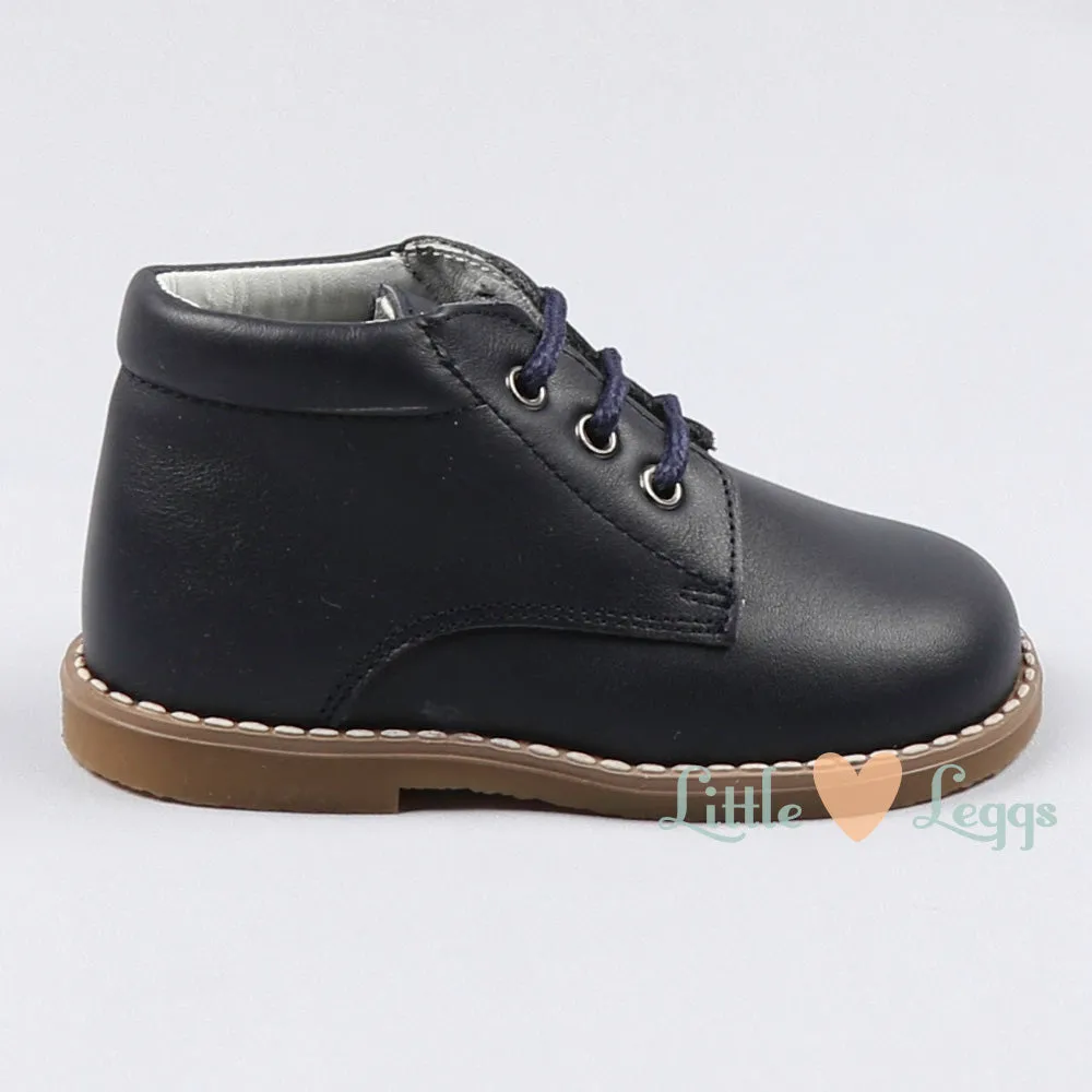Navy Leather Ankle Boots