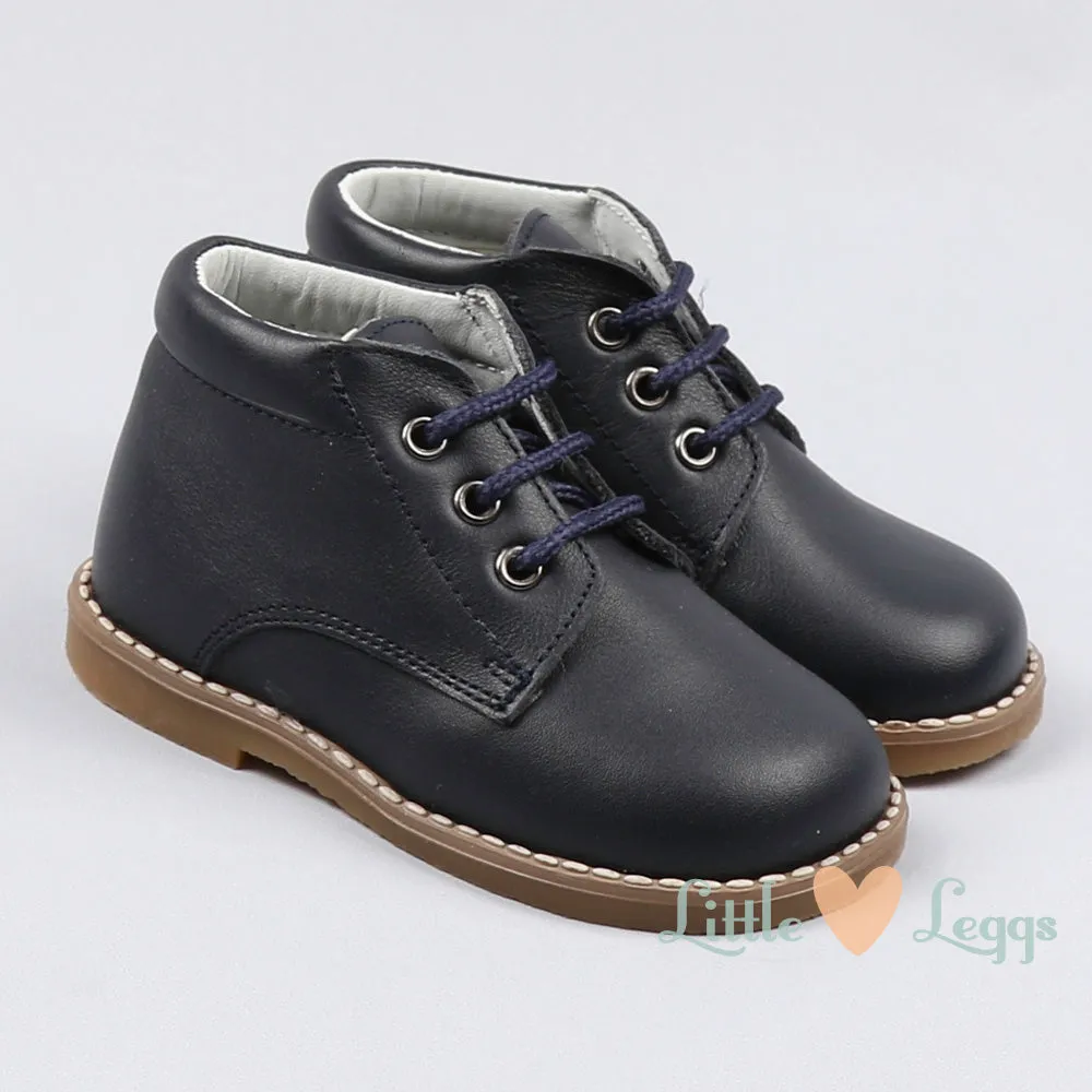 Navy Leather Ankle Boots