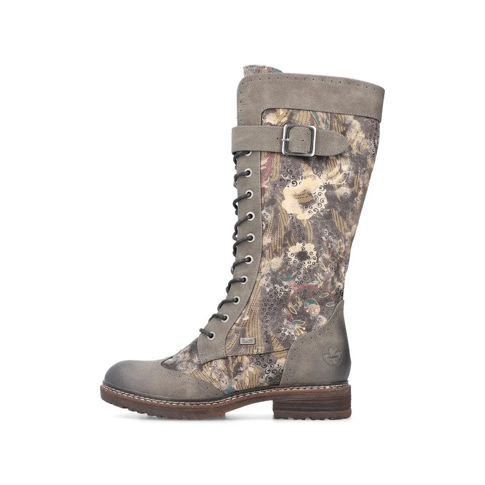 Rieker Women's Tall Lace & Zip Boots- Grey Multi