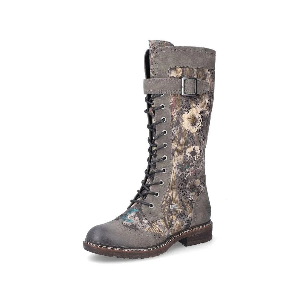Rieker Women's Tall Lace & Zip Boots- Grey Multi