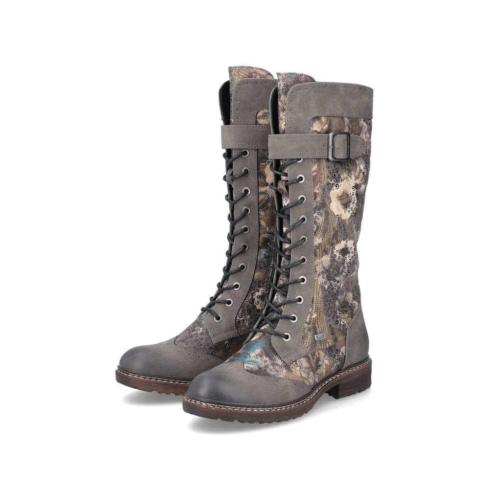 Rieker Women's Tall Lace & Zip Boots- Grey Multi