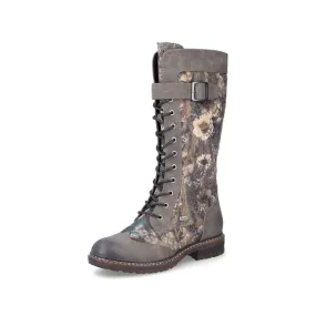 Rieker Women's Tall Lace & Zip Boots- Grey Multi