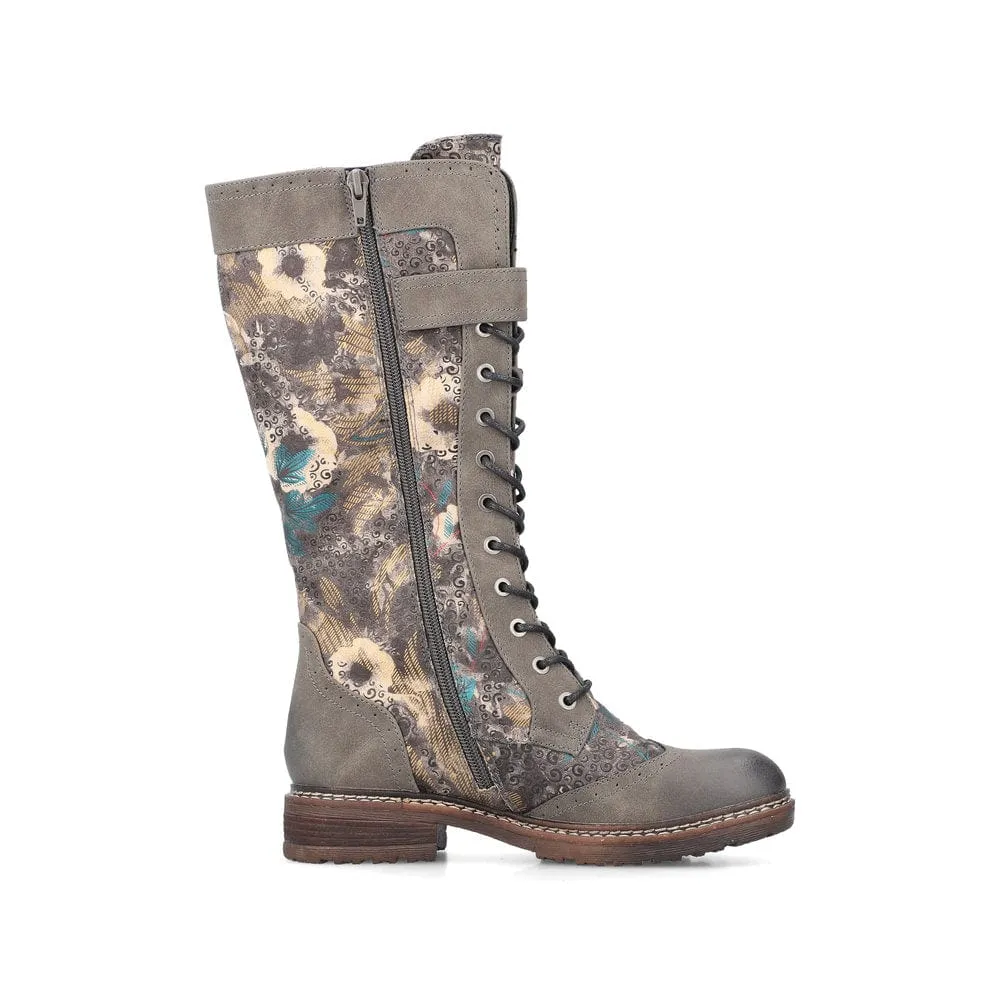 Rieker Women's Tall Lace & Zip Boots- Grey Multi