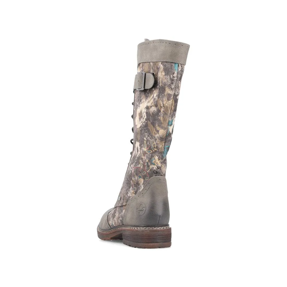 Rieker Women's Tall Lace & Zip Boots- Grey Multi