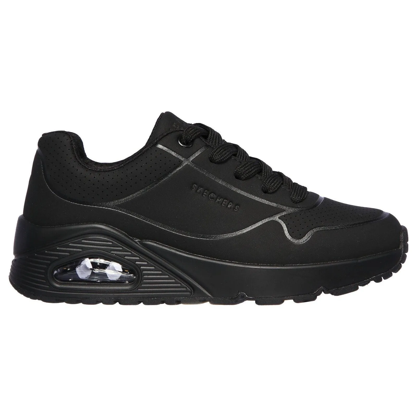 Skechers 403674L Uno Stand On Air Boys Black Textile Lace Up School Shoes