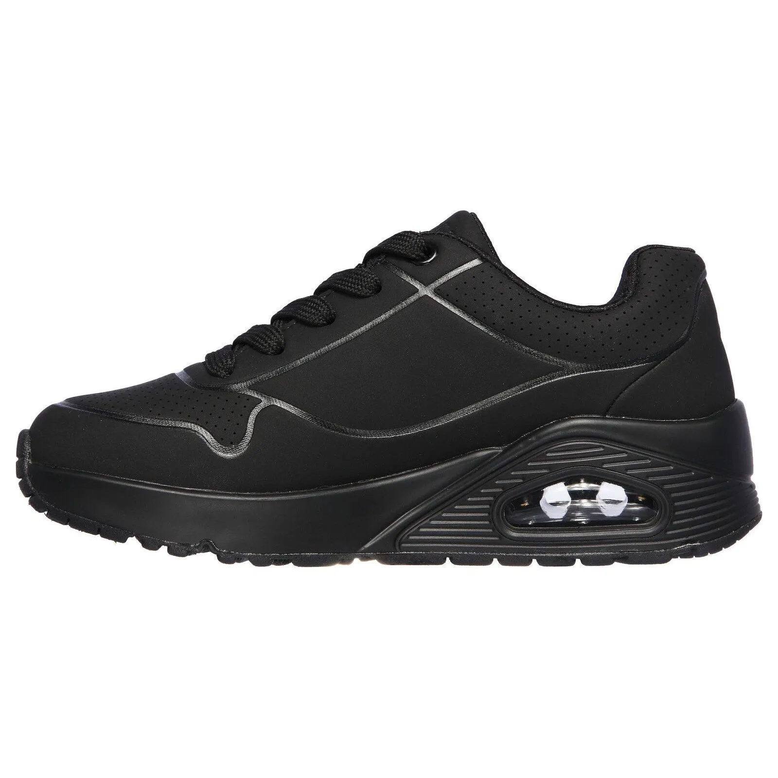Skechers 403674L Uno Stand On Air Boys Black Textile Lace Up School Shoes