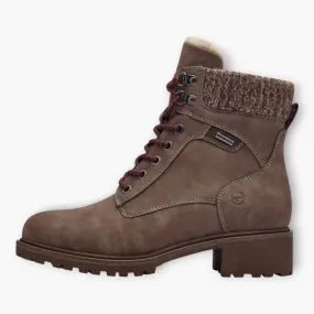 Tamaris Light Brown Boots with Rope-Style Laces & Chunky Sole - Fur-Lined Tongue, Side Zip, Comfort Focused