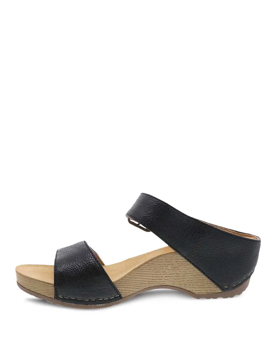 Tanya Burnished Adjustable Sandal in Black
