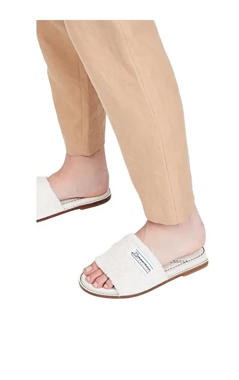 Zimmermann Chubby Terry Towel Slide | Leather Sole, White, Cushioned Sandals
